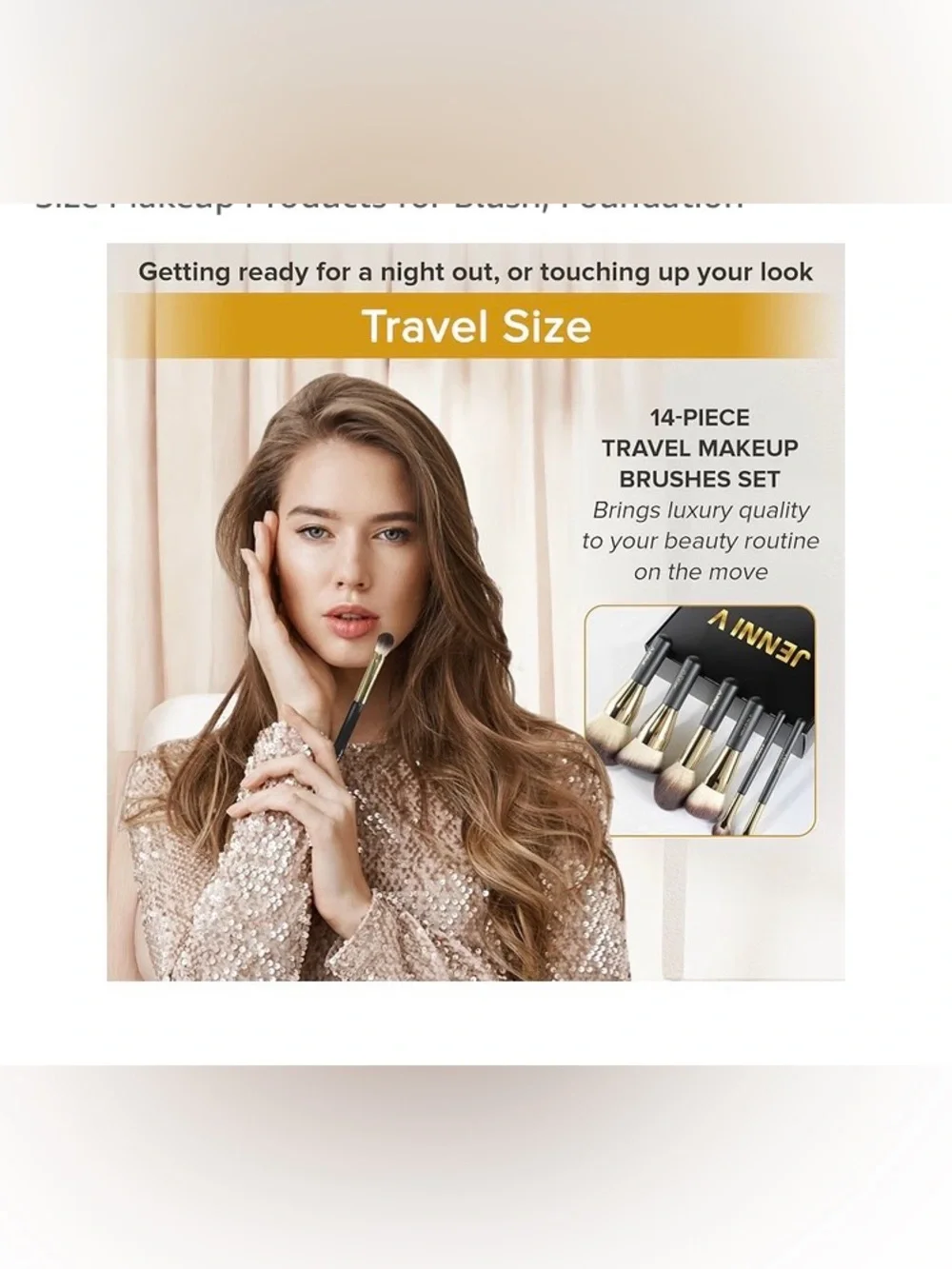 JENNI V Black & Gold Makeup 14- piece Brush Set with Bag